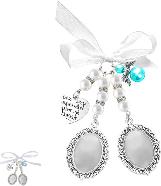 Hanger a forma di cuore con pietre d'inciampo e perle per bouquet di nozze con fascia