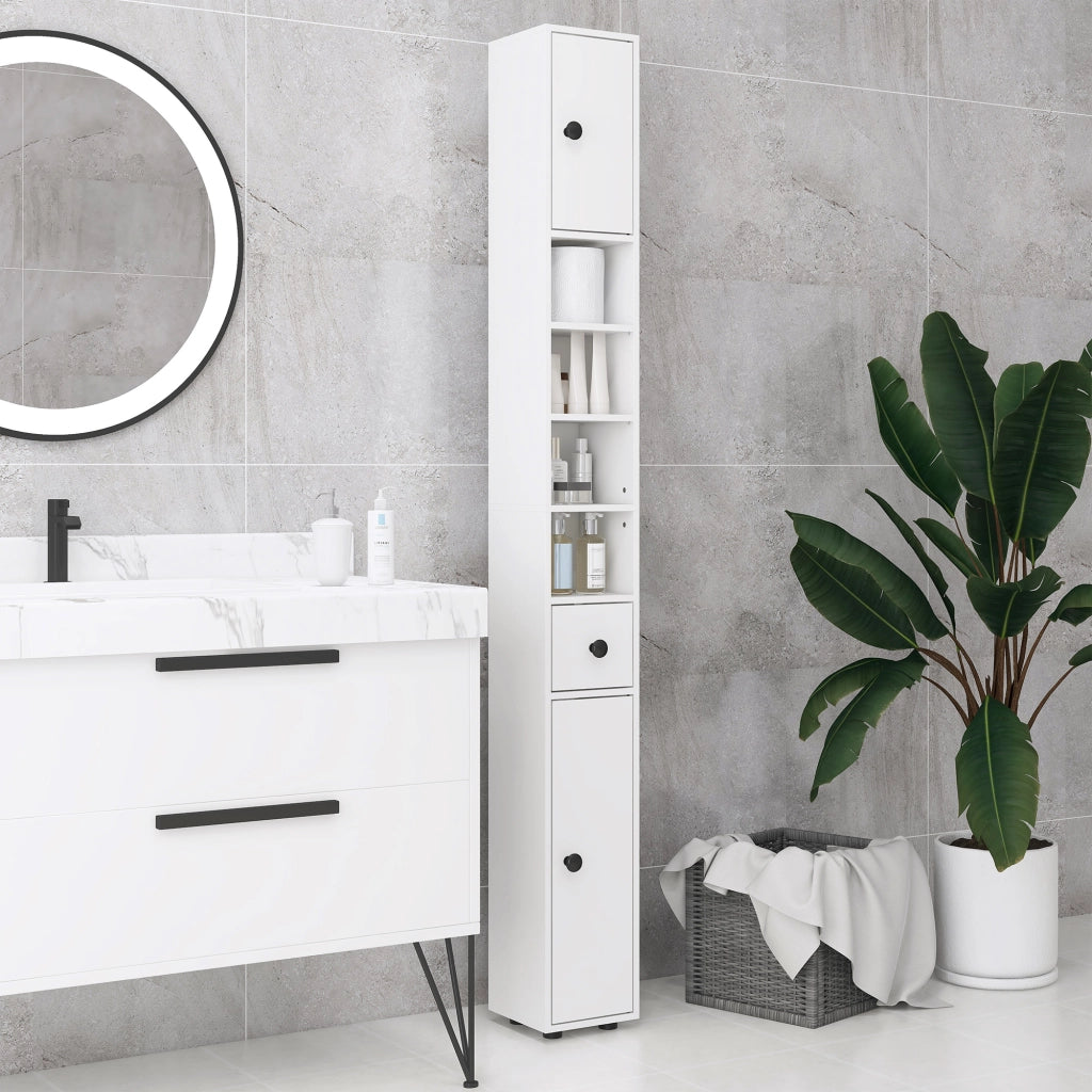Armadietto da Bagno con 4 Ripiani e Cassetto ¨C Zephmum ¨C Bianco