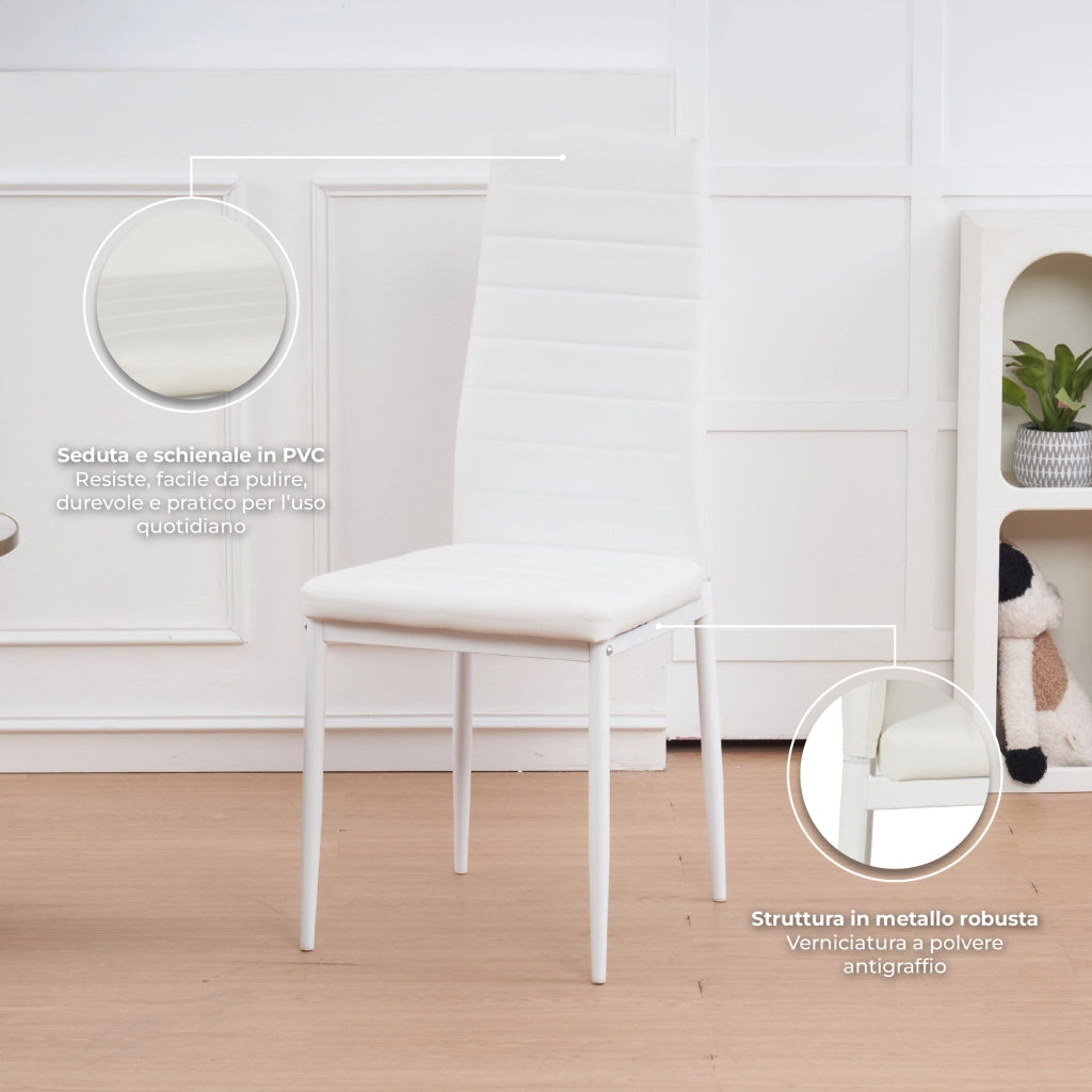 Set Sedie da Pranzo 4 o 6 Pezzi, Sedie Moderne Imbottite per Cucina Soggiorno Sala da Pranzo, Facile Montaggio con Gambe Robuste, Rivestimento in Pelle Sintetica  Bianco - 4 Pezzi