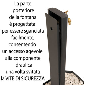 Fontana da Giardino Design a Colonna Ovale Rubinetto in Ottone e Base con Ciottoli Corten