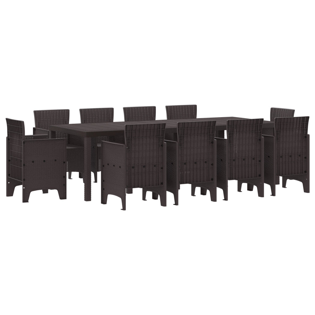 Set da Pranzo da Giardino da 11 Pezzi Marrone Polyrattan