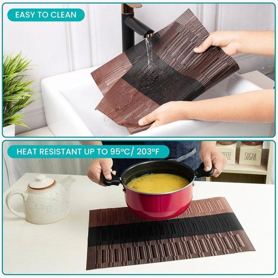 Placemats in koper e black 6-pack - Placemats in PVC antislip e resistenti alle abrasioni - Facili da pulire, tappeti da tavolo termoresistenti per cucina, tavolo da pranzo, ristorante e hotel.