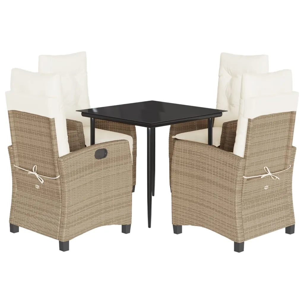 Set da Pranzo da Giardino 5 pz con Cuscini Beige in Polyrattan