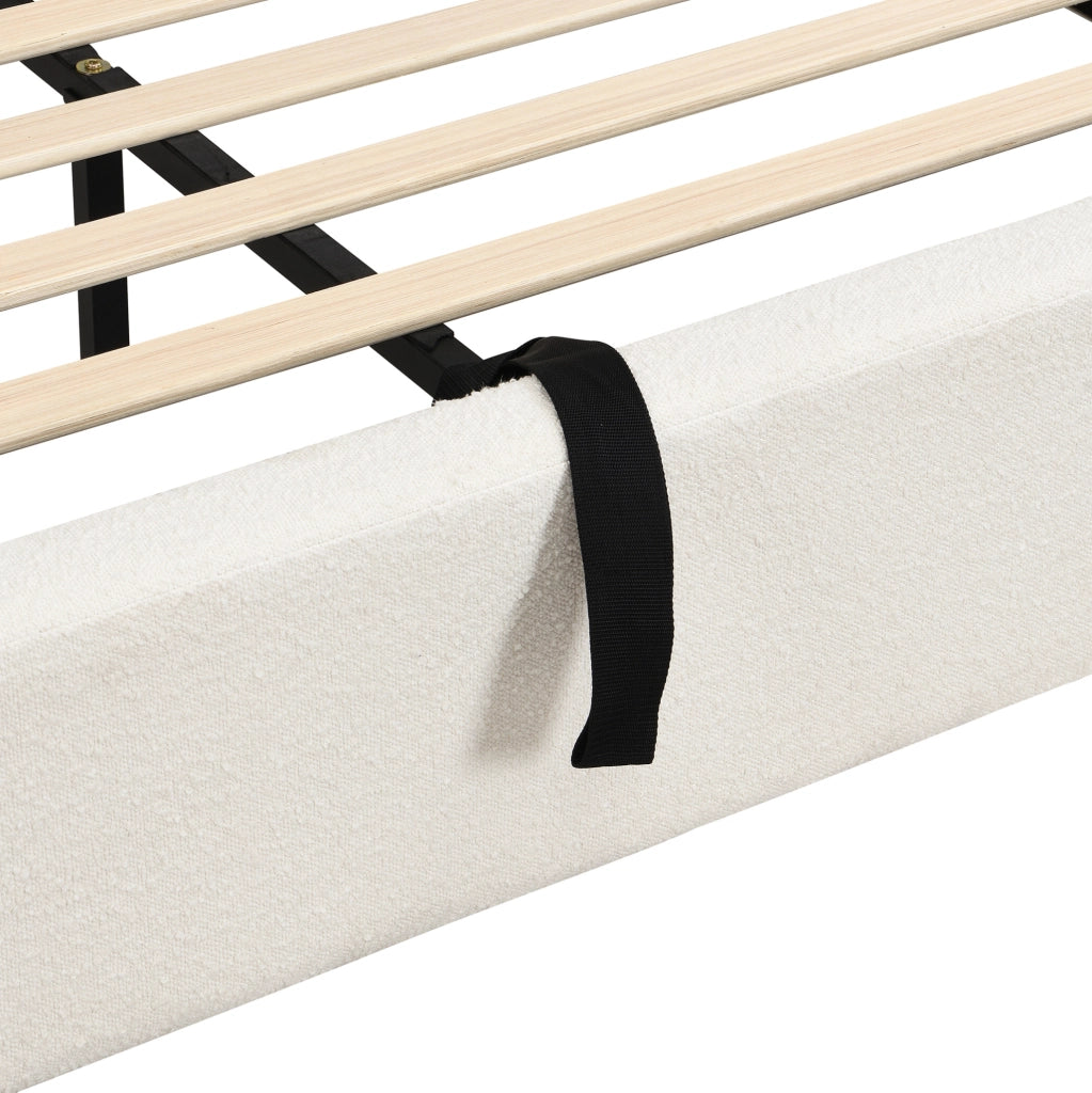 Letto matrimoniale imbottito con contenitore idraulico; testiera imbottita; beige Bouclé