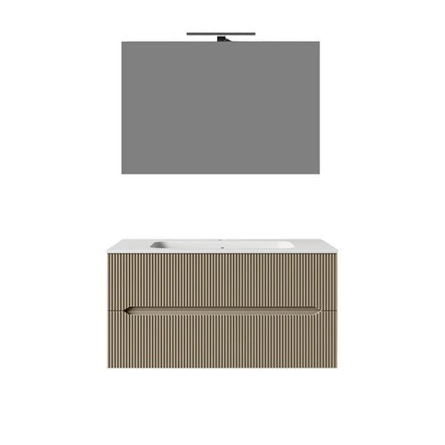 Composizione mobile bagno sospeso con cassetti cm 90 cannettato mod. STICK - Tortora Opaco