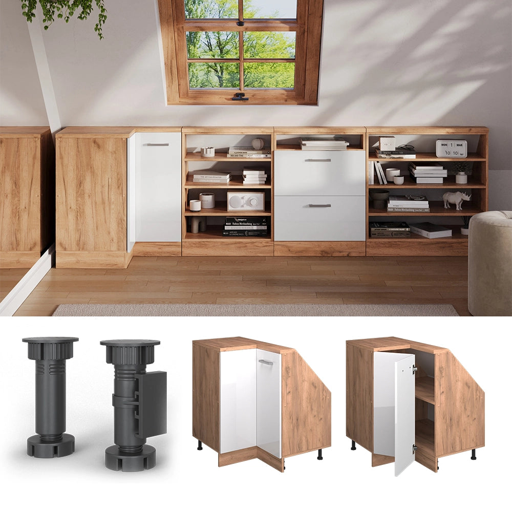 Mobile sottotetto Mobile angolare Rion Bianco lucido/Rovere dorato 75.6 x 83.8 cm con 1 porta Vicco