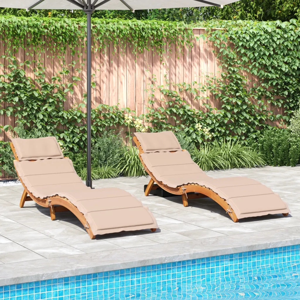 Lettini PrendiLettino sole | Sdraio da giardino | Lettino da sole con Cuscini 2 pz Beige Legno Massello Acacia