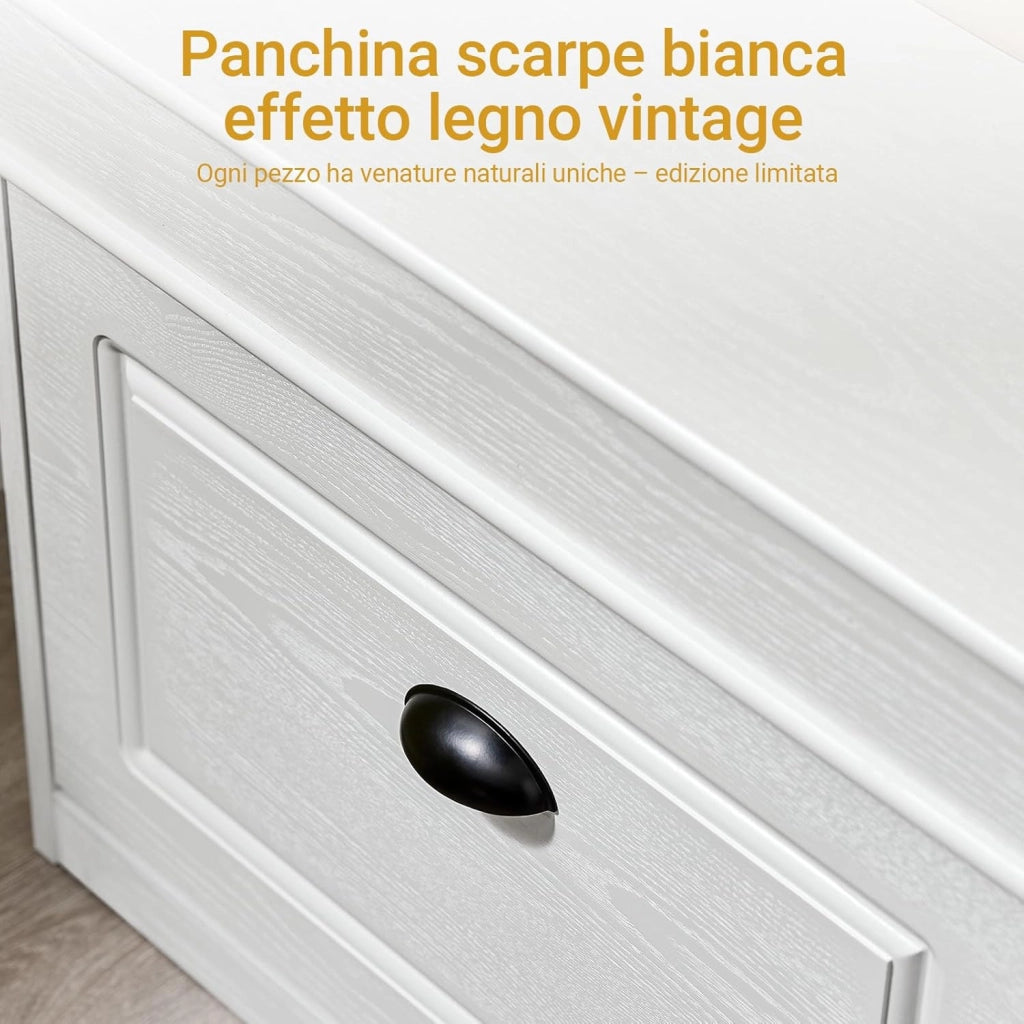 Scarpiera Salvaspazio Slim con Seduta Panca Scarpiera da Ingresso Contenitore in Legno Mobile Ingresso per Scarpe, 61x24x54cm Effetto Legno Invecchiato Bianco FSR82-K-WG