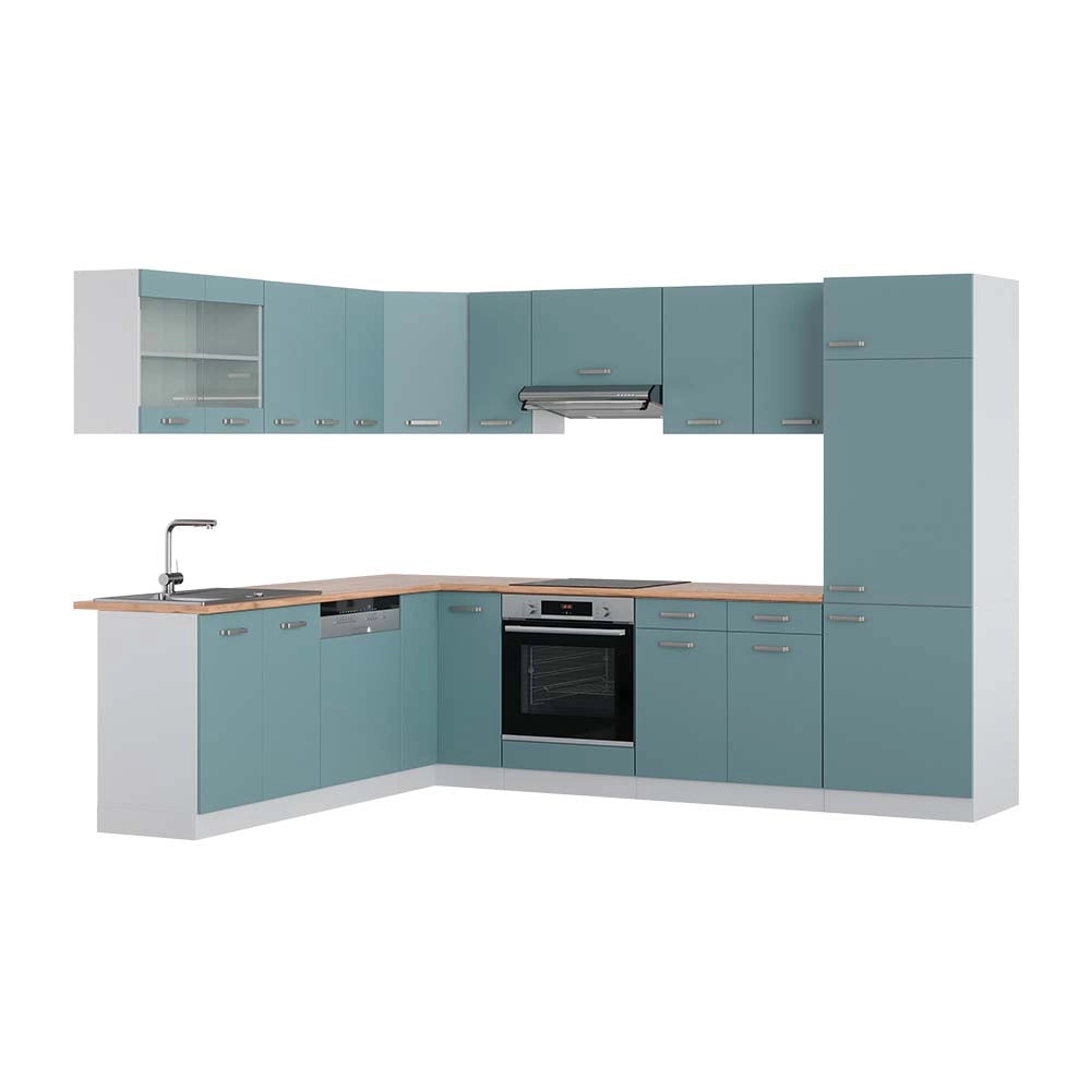Cucina angolare completa R-Line Grigio-blu/Bianco 287 x 227 cm, PL Rovere Vicco