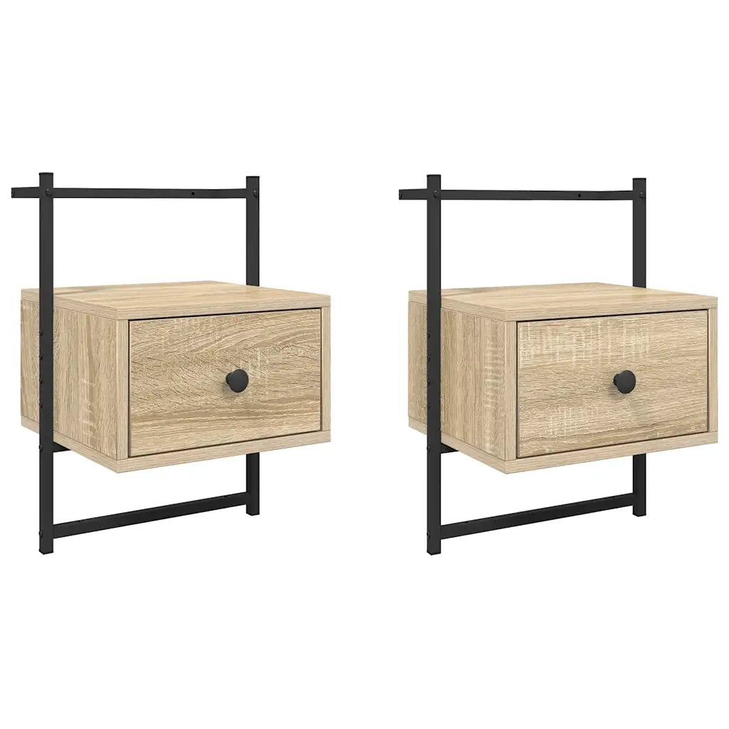 Comodini a Muro 2 pz-Set di 2 Tavolino da notte Rovere Sonoma 35x30x51cm Legno Multistrato