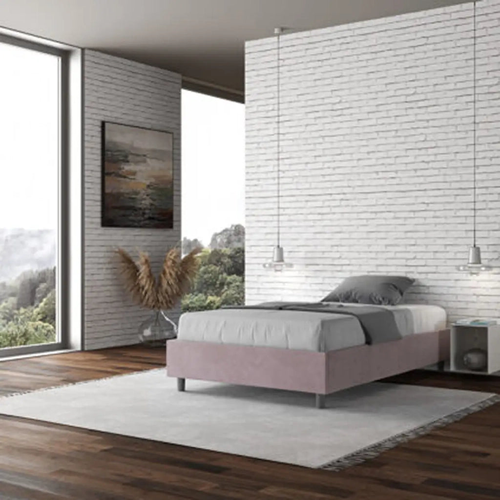 Letto una piazza e mezza senza rete imbottito 120x190 microfibra glicine Azelia