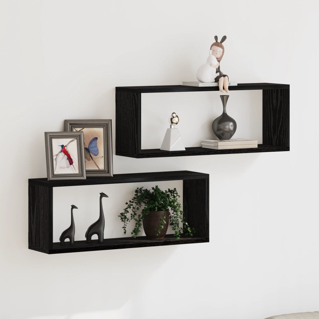 Scaffali  2 Pezzi Rovere Nero 60x15x23 cm Realizzato in Legno Ingegnerizzato