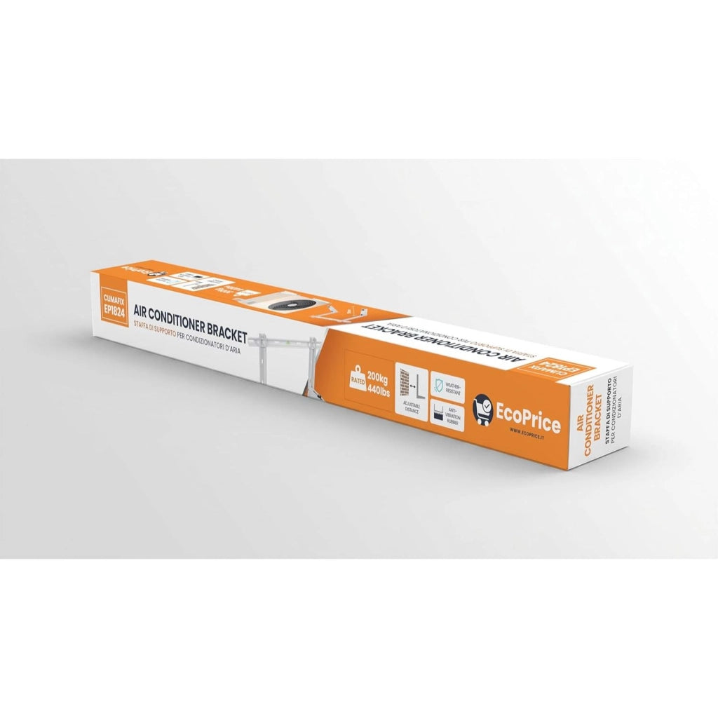 Staffa Climatizzatore in Acciaio Inossidabile Verniciata Bianca, Resistente alle Intemperie, Supporto Condizionatore 200kg, 18000-24000BTU, Piedini Antivibrazione, Livella e Kit Montaggio