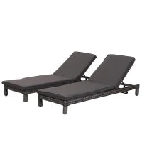 Set 2 Sdraio da Giardino Cuscino Imbottito Regolabile su 6 Livelli in Rattan 196 x 65 x 22 cm, Grigio