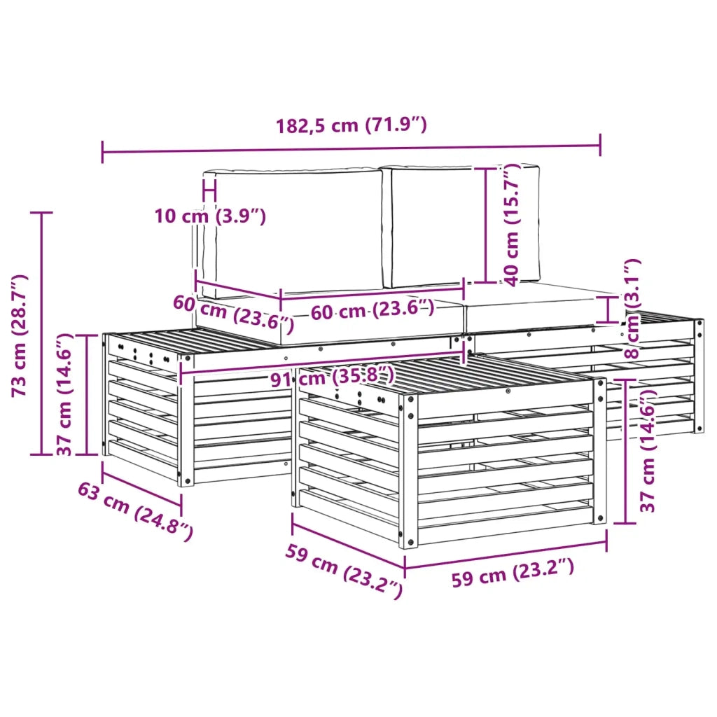 Set di divani da esterno-Sofa da giardino Naturale e Crema 59 x 59 x 37 cm