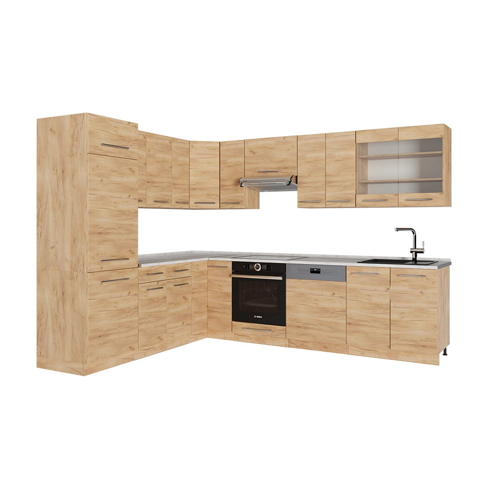Cucina angolare completa Fame-Line Rovere dorato/Rovere dorato 227 x 60 cm, PL Marmo Vicco