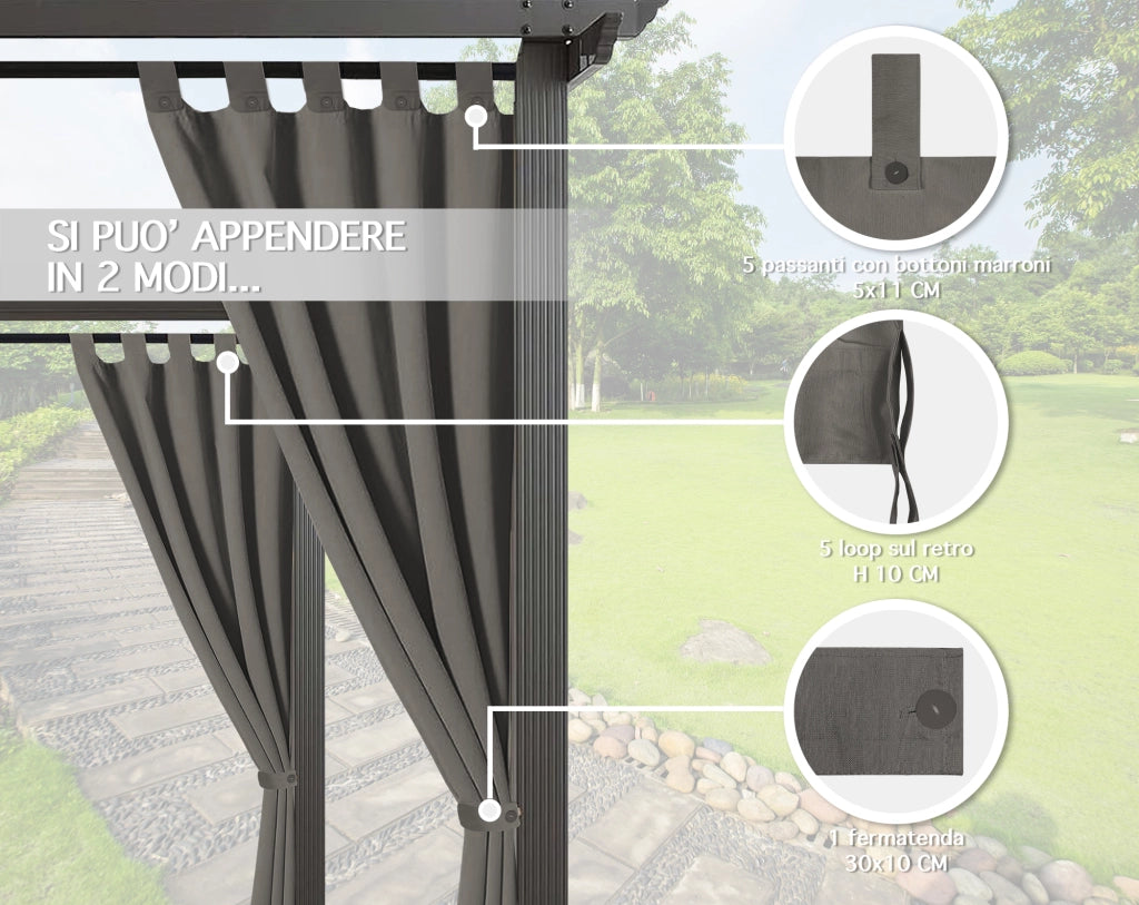 Tenda Per Gazebo Da Esterno Resistente 160 x 270 Cm Con Asole E Passanti Chiusura A Bottoni Antivento Antipolvere Uv Resistente Tende Da Sole Ombreggiante Terrazzo Multiuso 2 Pezzi - Antracite