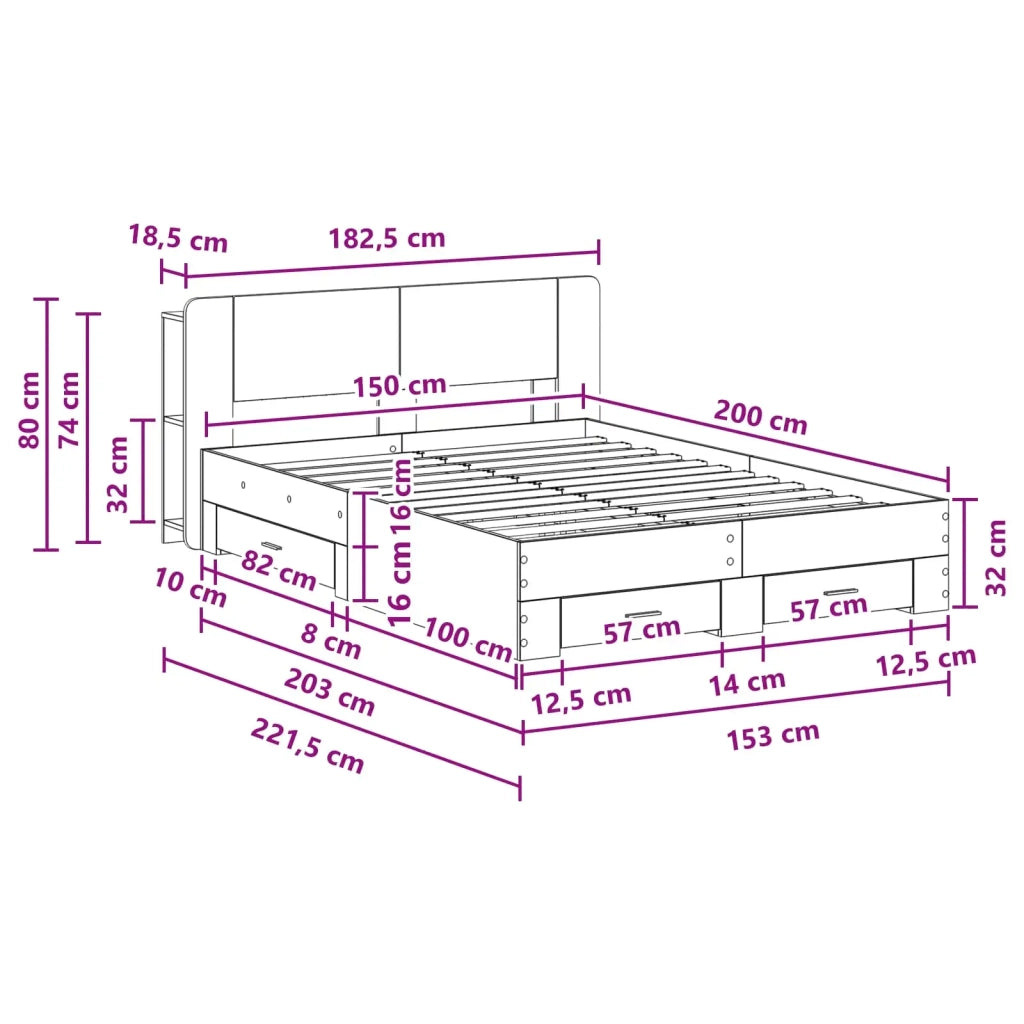 Telaio del letto con storage Rovere Sonoma 150 x 200 cm