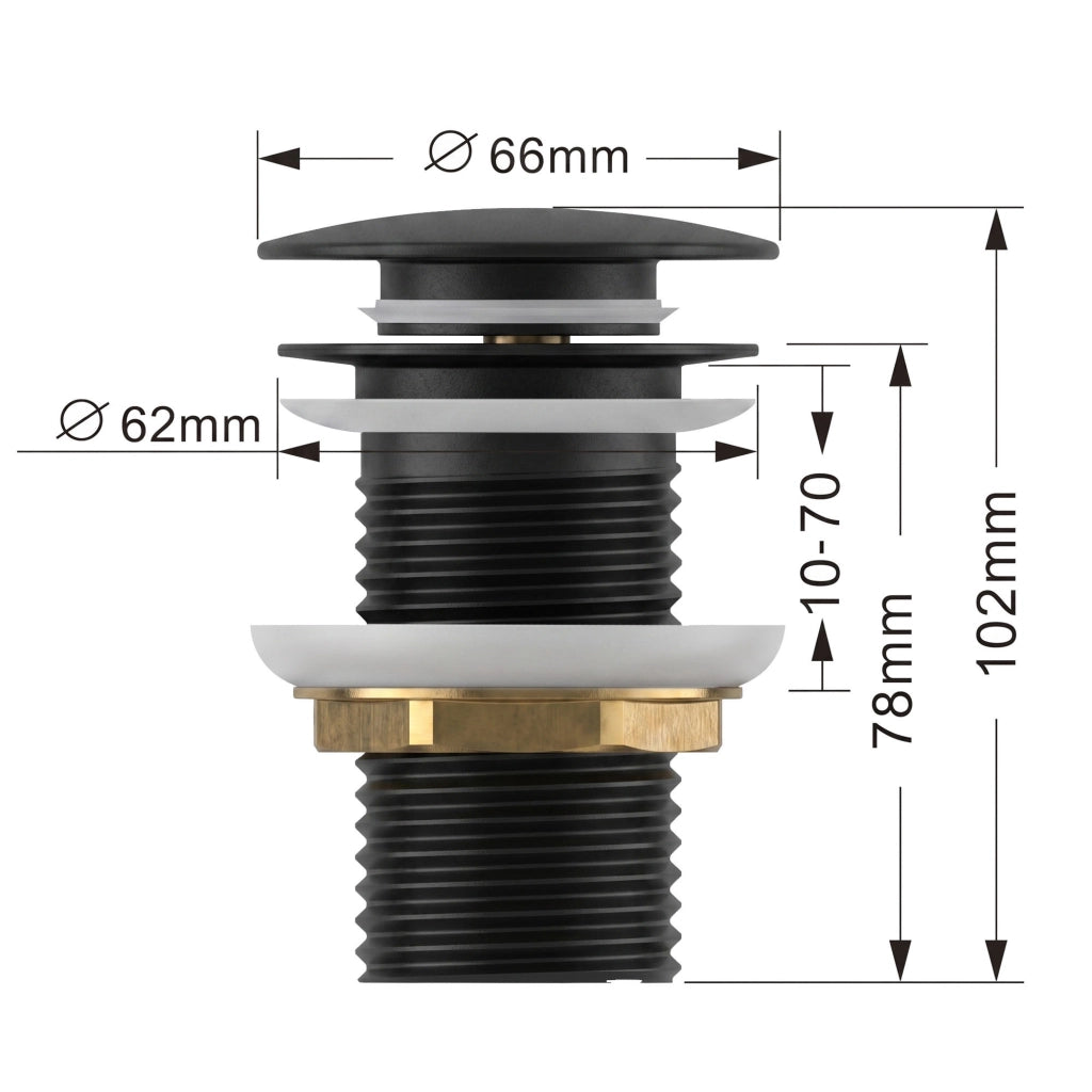 Piletta Click Clack lavabo senza troppo pieno acciaio inossidabile Nero
