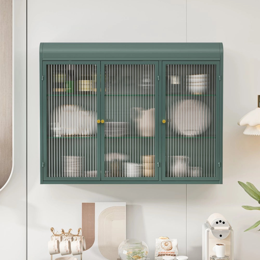 Armadietto Pensile a 3 Ante con Vetro ¨C MINIMAL ¨C Verde Scuro