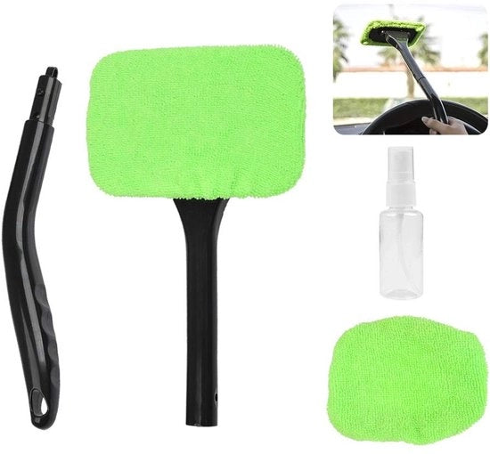 Kit di pulizia parabrezza auto con manico lungo - Asciugamano microfibra - Pulitore parabrezza - Pulitore vetro auto - Pannelli riciclabili - Set di pulizia universale - Pulitore parabrezza auto