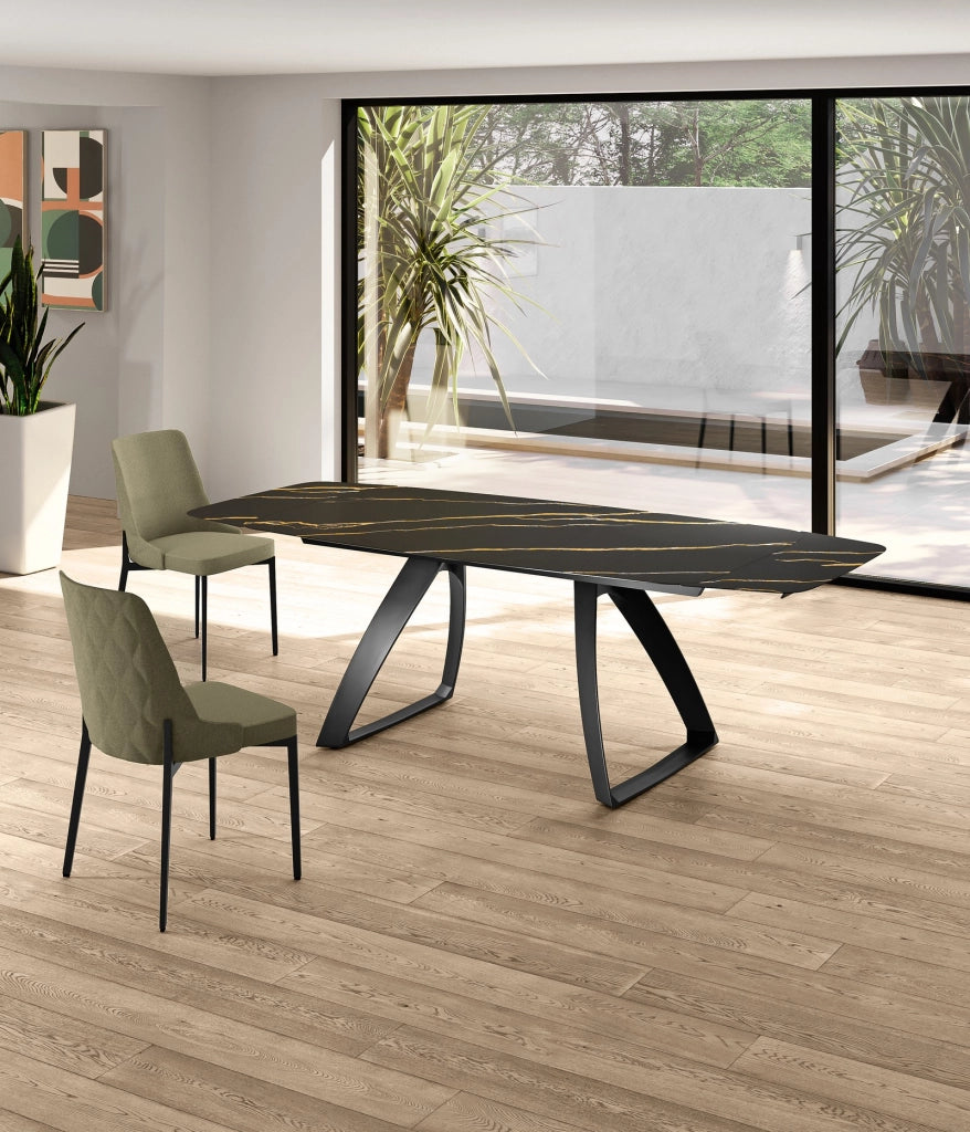 Tavolo Allungabile Barrel in Ceramica Marmo Nero Portoro Opaco con Struttura in Alluminio Nero Opaco - 180-240cm x 90cm x 76cm