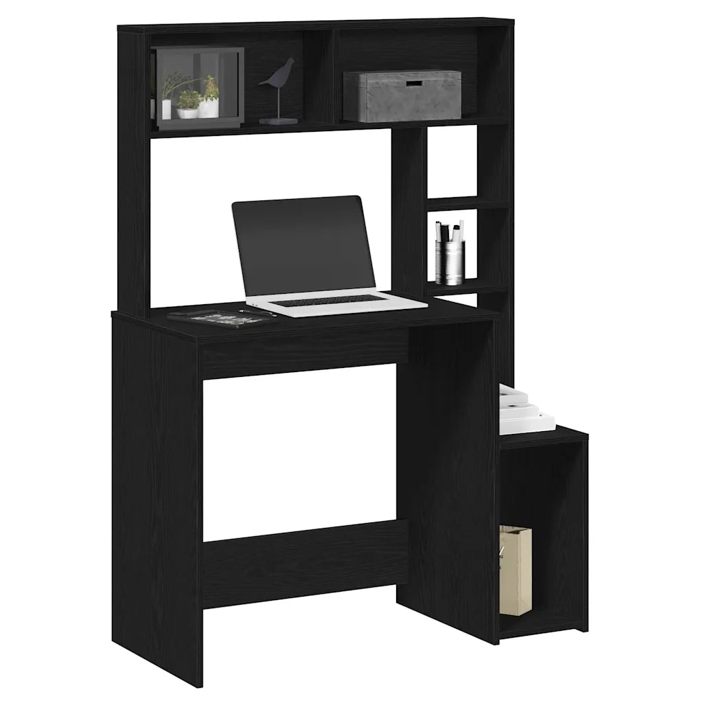 Scrivania | Tavolo da Ufficio con Mensole Nera 100x45x140 cm in Legno Multistrato