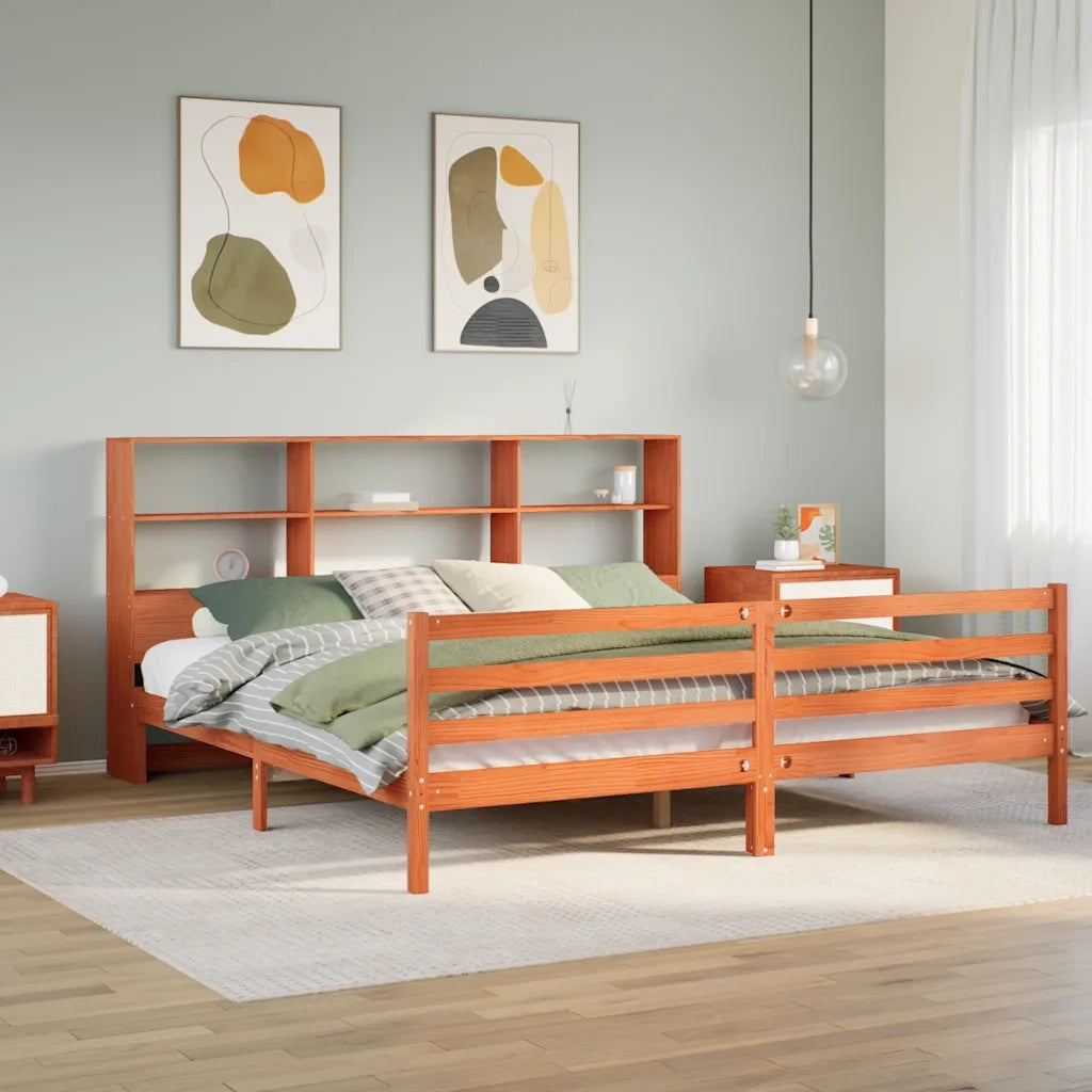 Letto Libreria senza Materasso Marrone Cera 200x200 cm Legno 3321921