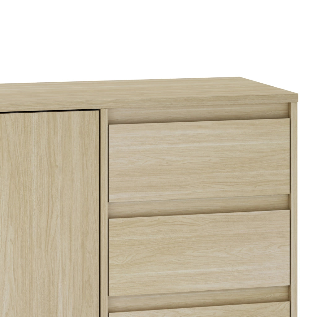 Credenza Bassa Kistiandi a 2 Ante e 3 Cassetti 77 x 120 x 40 cm - Effetto Rovere Chiaro [en.casa]