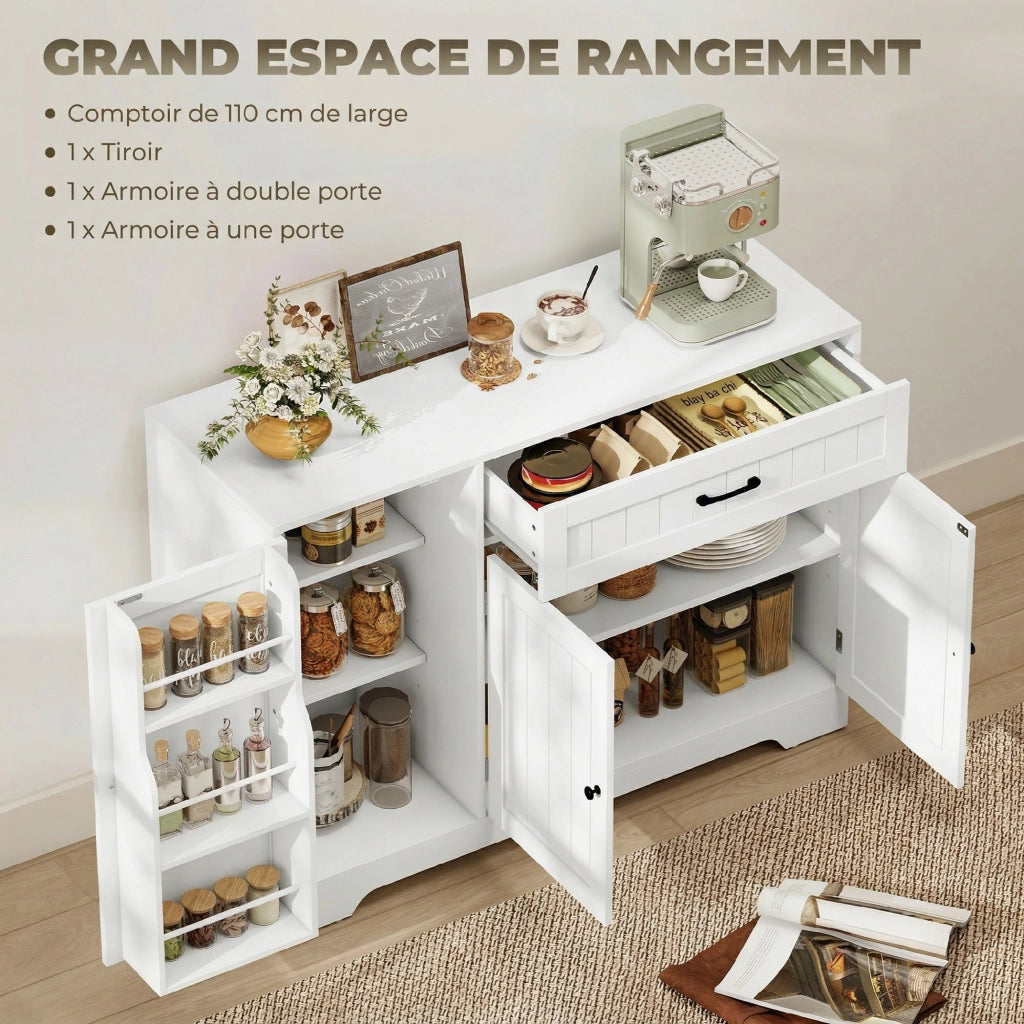 Credenza ¨C zephmum ¨C bianco, 3 ante scorrevoli, cassetto, ripiani regolabili