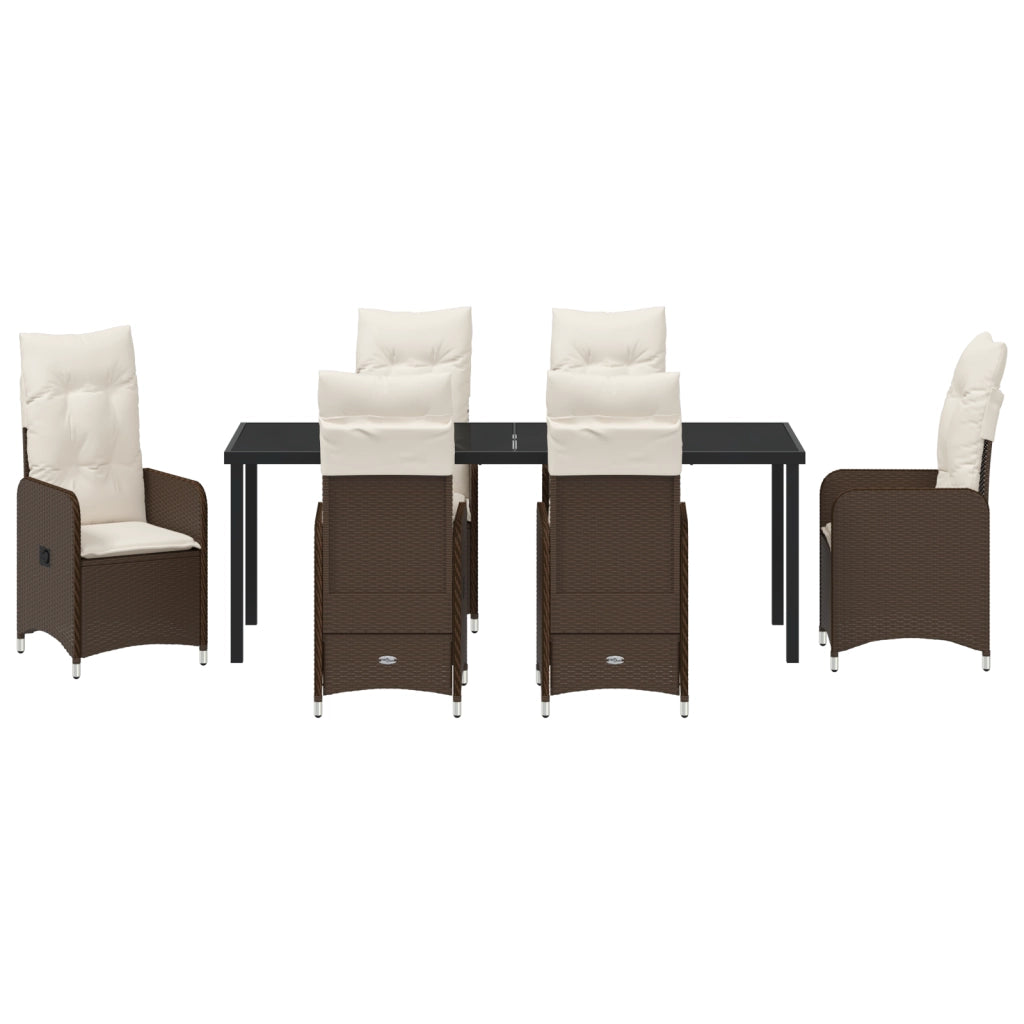 Set da pranzo da giardino 7 pezzi con cuscini marrone polyrattan