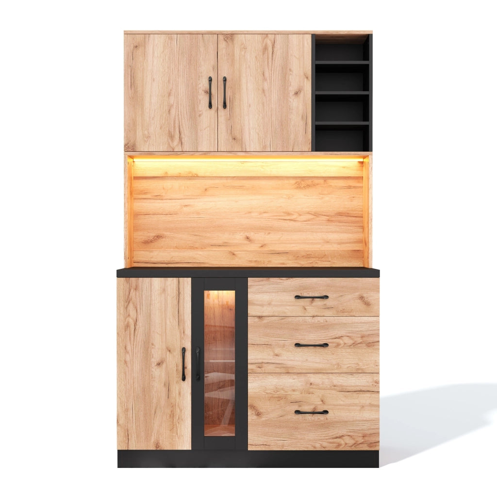 Colonna da cucina con LED, 3 cassetti, vani con ripiani regolabili e prese, in MDF neutro, 105 × 40 × 180 cm