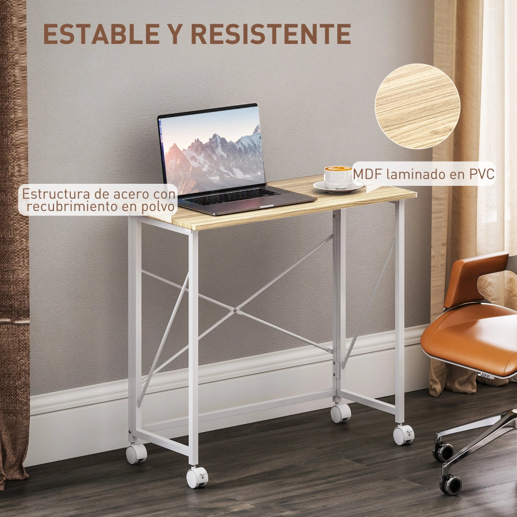 Scrivania Pieghevole con Ruote e Cassetti ¨C zephmum ¨C 80x40x75 cm Legno Bianco