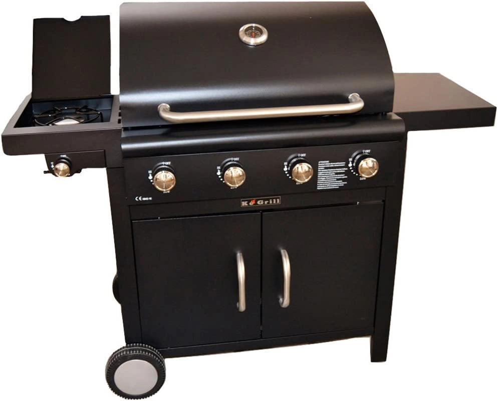 Barbecue a Gas Pietra Lavica BBQ 4 Fuochi con fornello laterale 110x130x50 cm