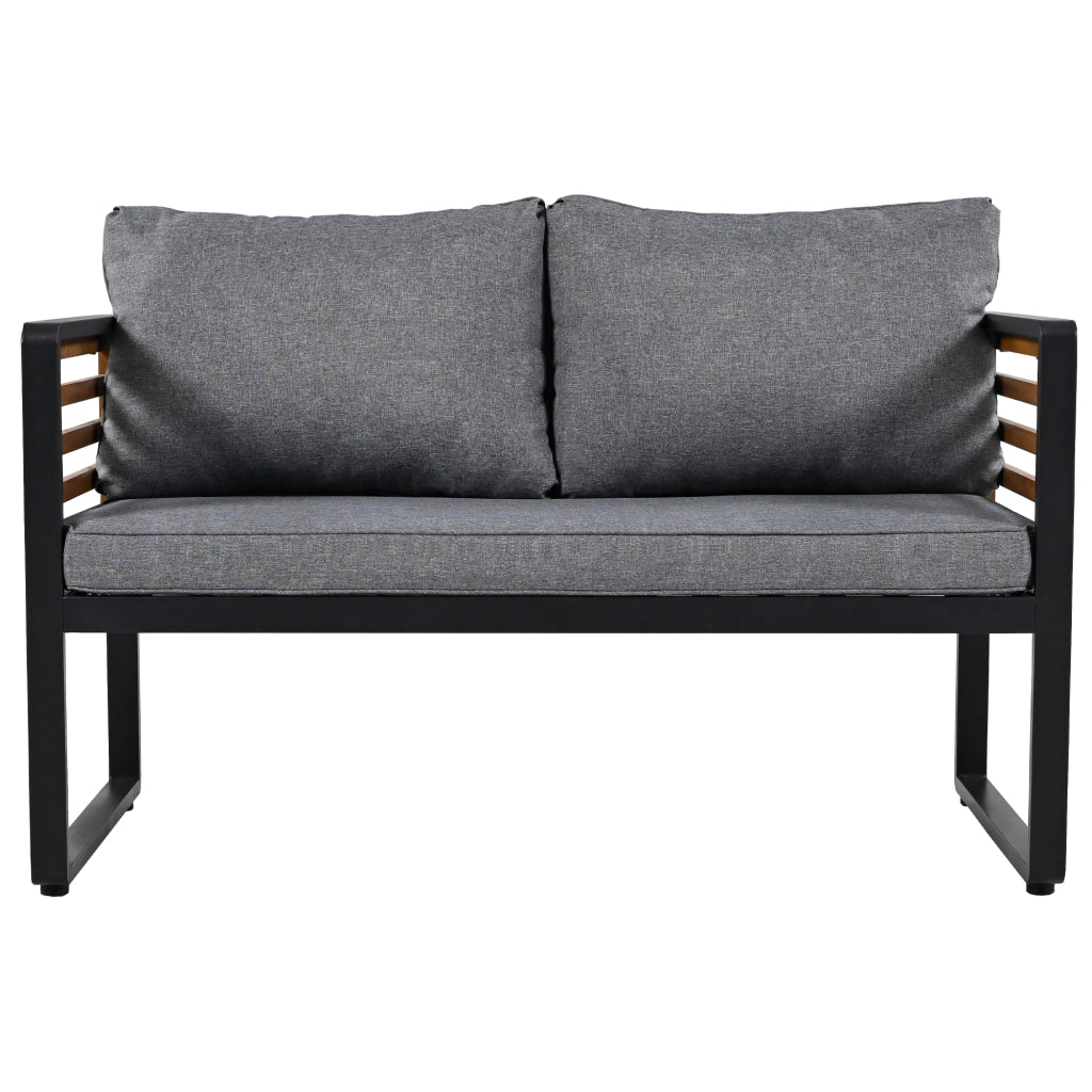 Set Salotto da Giardino 8 Pezzi con Tavolo, Divani e Sedie ¨C MINIMAL ¨C Polyrattan, Grigio, Braccioli in Legno
