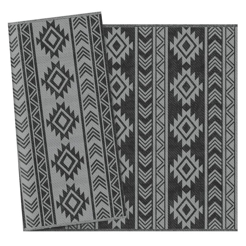 TAPPETO MODERNO PER ESTERNI NERO E GRIGIO IN PP CON DESIGN REVERSIBILE E PIEGHEVOLE, 182X274 CM