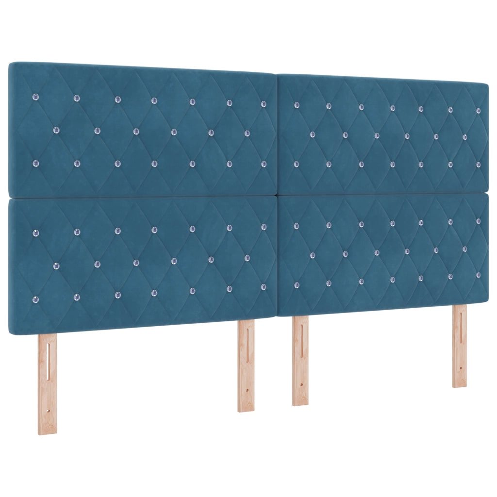 Letto a molle con materasso blu scuro Super King in velluto
