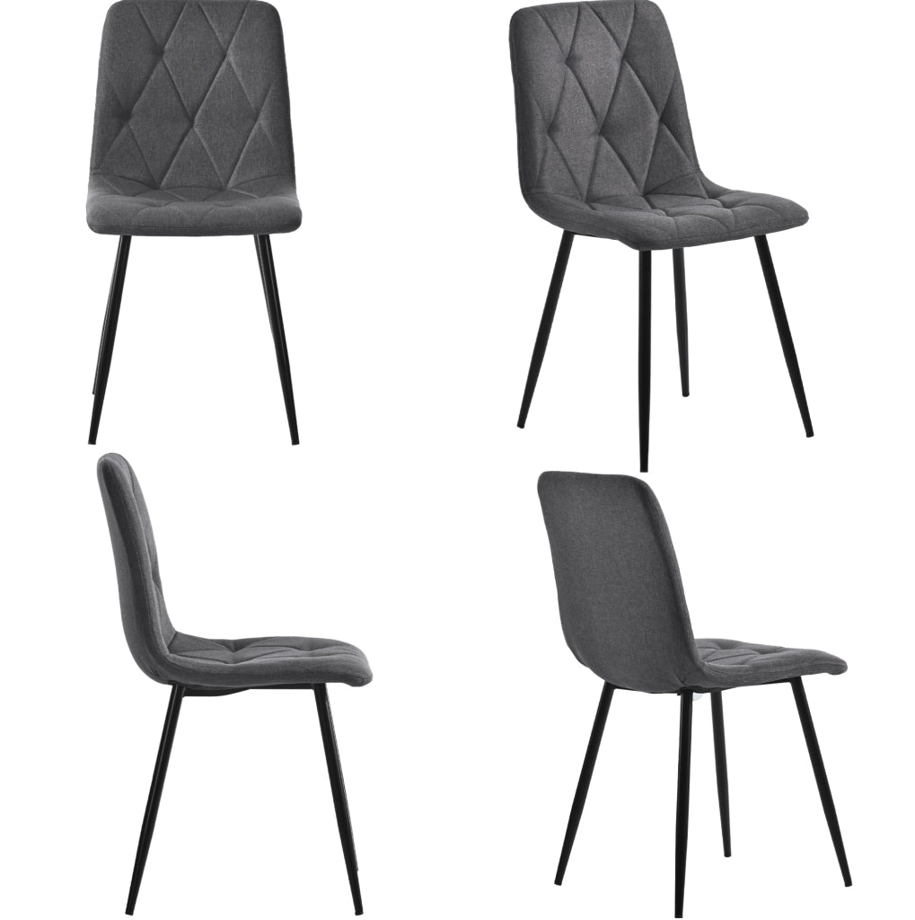 Set di 4 sedie imbottite in lino grigio con gambe in metallo