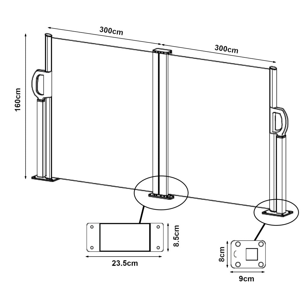 Paravento Doppio Estraibile Alcazaba per Esterni 160 x 300 x 300 cm Grigio pro.tec