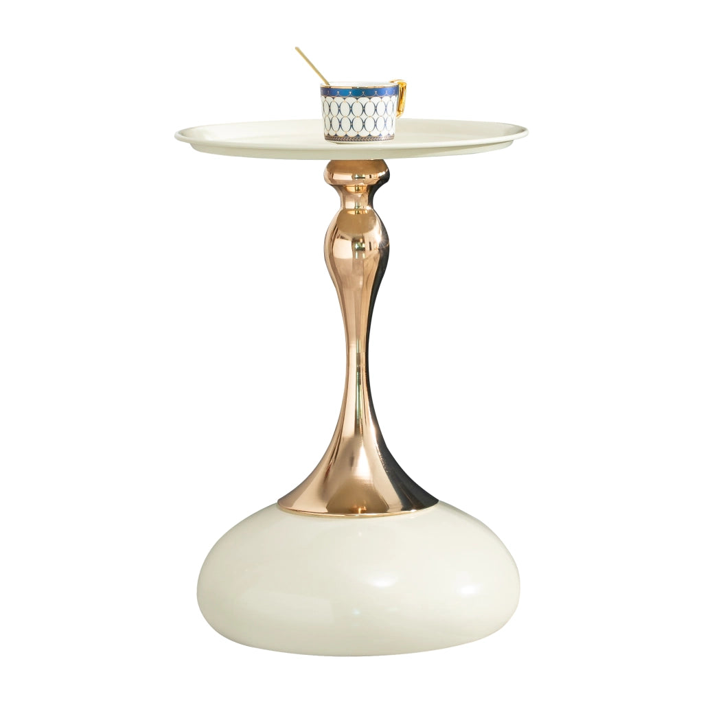 Tavolino da caffè rotondo con base in metallo - per soggiorno - 44×41×20 cm - bianco
