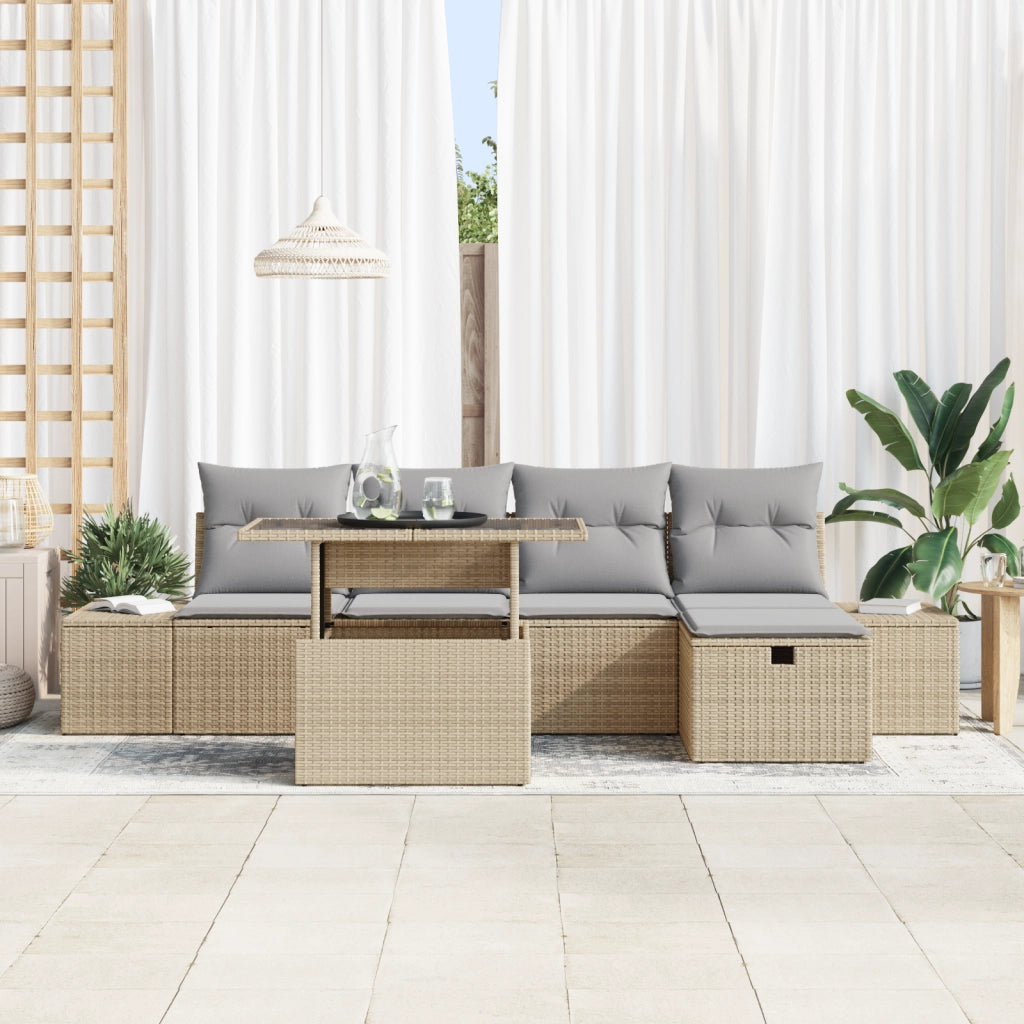 Set di Divani da Giardino 6 Pezzi con Cuscini Beige in Polyrattan