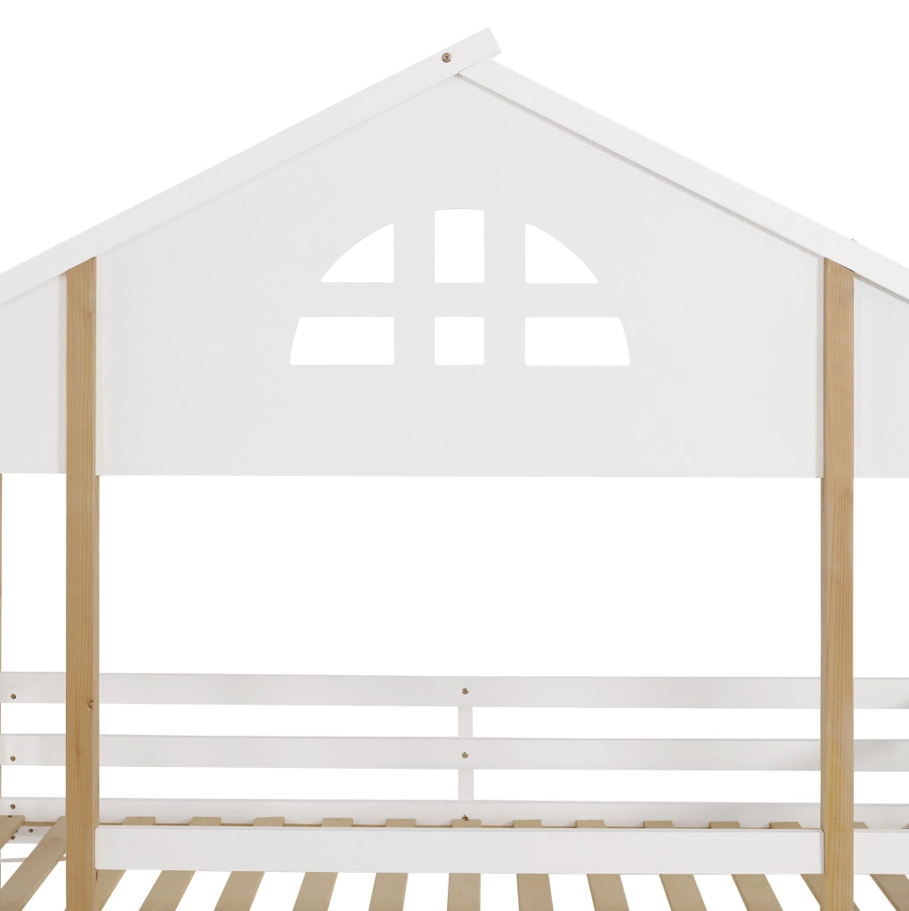 Letto a castello 90x200 cm con scivolo e scala in legno di pino e MDF bianco