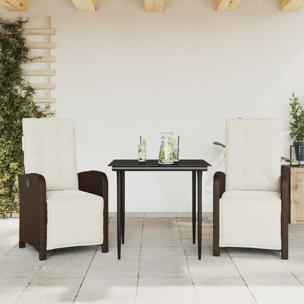 Set BistrÃ² 3 pz con Cuscini Marrone in Polyrattan