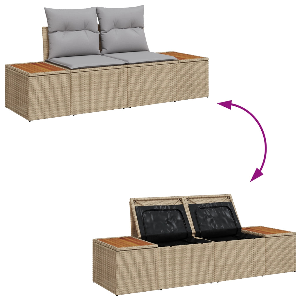 Set di sofÃ  da giardino  9 pezzi con cuscini beige in polyrattan acacia