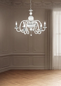 LAMPADARIO VIVALDI 6 LUCI BIANCO CROMO ATTACCO E14 D.75CM