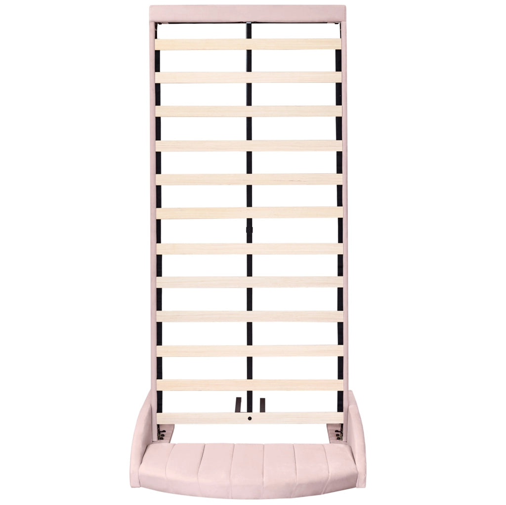 Letto singolo imbottito 90x200 cm con rete a doghe e testiera in velluto rosa
