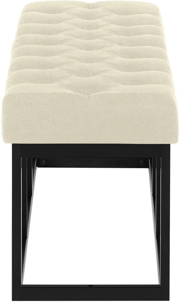 Panca design AMUN in metallo nero opaco e tessuto crema,120 cm