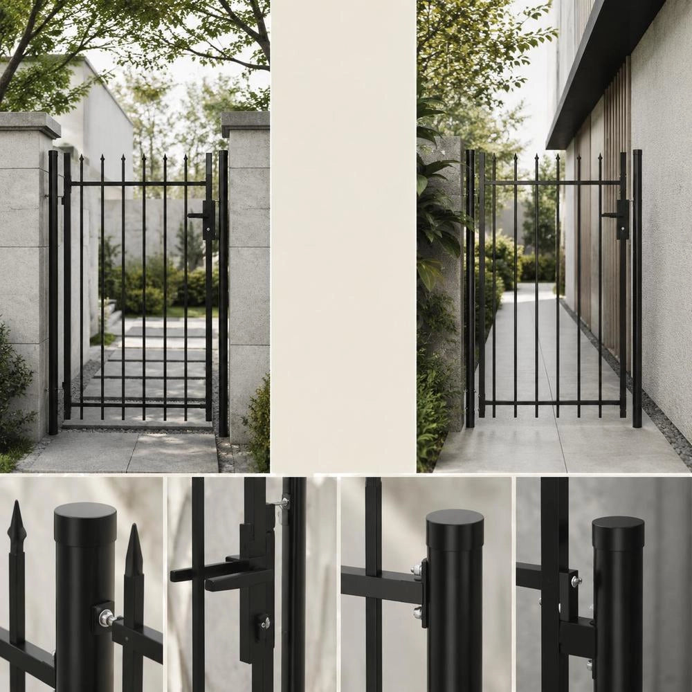 Single-leaf Fence Gate With Spearheads, Steel, 1 X 1.2 M, Black