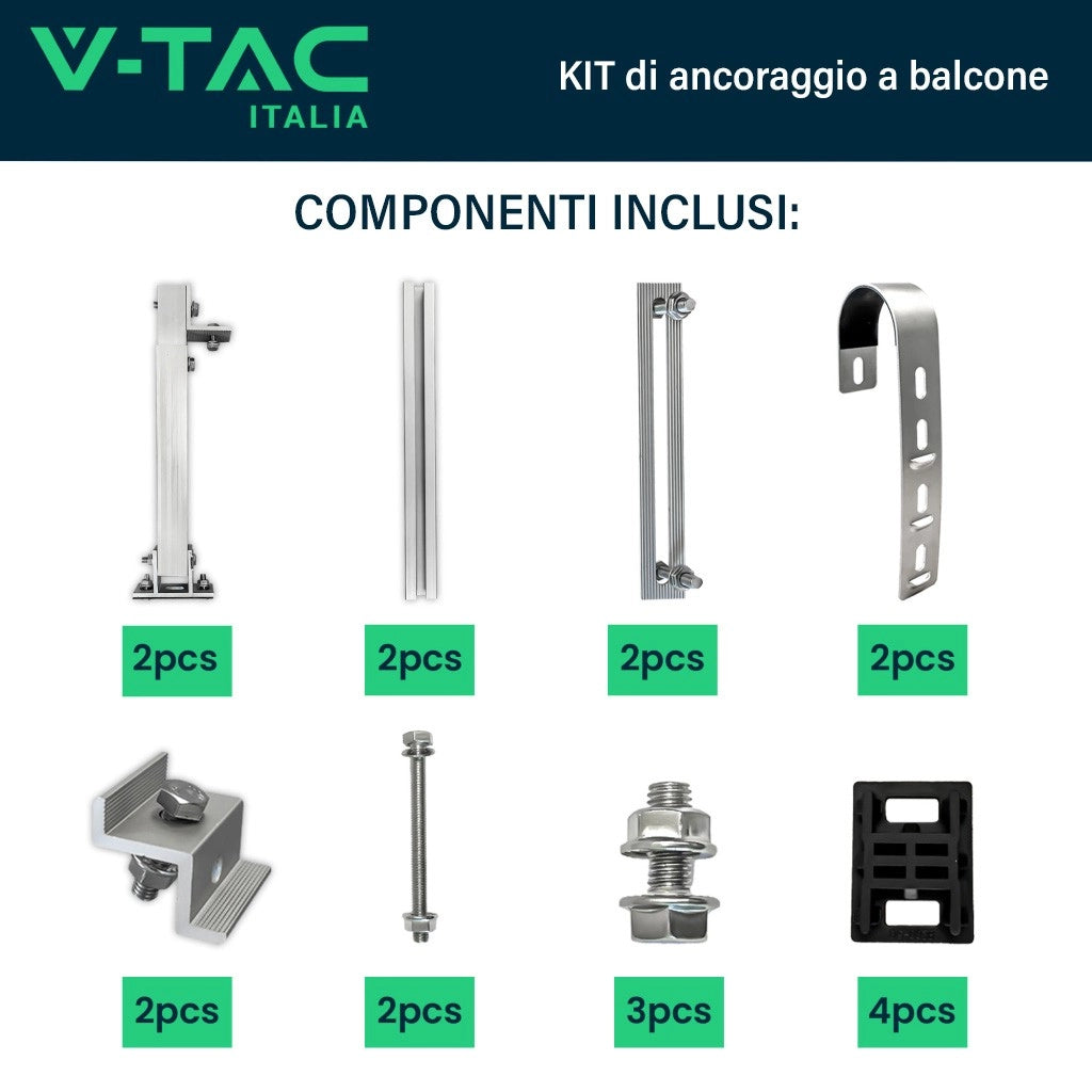 V-TAC KIT di Montaggio da Balcone per Pannello Solare Fotovoltaico Inclinazione Regolabile SKU 11587 - V-TAC