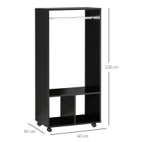 Mobile Appendiabiti con Barra in Alluminio e 2 Ripiani Aperti, in Truciolato, 60x40x128 cm, Nero